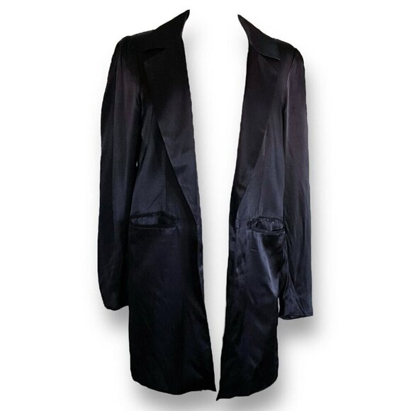Fame and Partners x Free People Womens Axel Blazer Sz 0 Black Satin Oversized - Picture 7 of 11